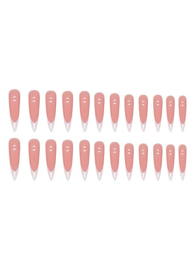 SHUXILIN White French Tip Press on Nails Long Stiletto Fake Nails Nude Pink Nails Press ons Nail Tips Stick on Nails Almond Shape Acrylic False Nails Glossy Full Cover Glue on Nails for Women DIY Manicure - Image 5